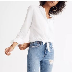 Madewell White Tie Front Button Down Shirt
